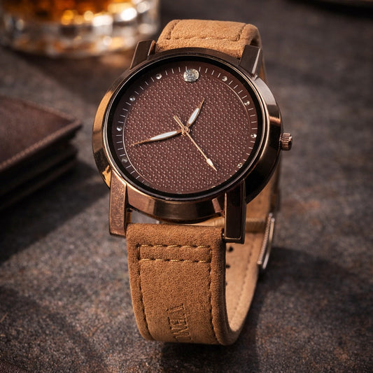 RoshiTimes Classic Brown Leather Watch – Elegant Minimalist Design with Rose Gold Finish
